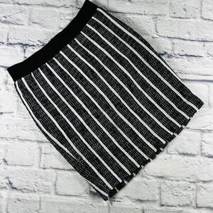 Ann Taylor Petite Womens 2P Navy Blue White Striped Nautical Tweed Mini Skirt